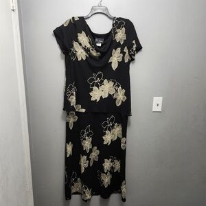 S.L.fashions women's midi dress size 18W black and cream floral